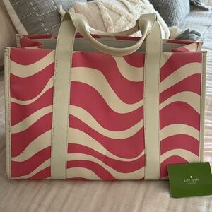 Kate Spade Rowen Pink and White wavy stripe tote